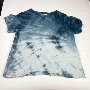 Luna Luz Linen Top Tie Dye Short Sleeve Raw Hem Hippie Boho Ombre Casual Shirt M